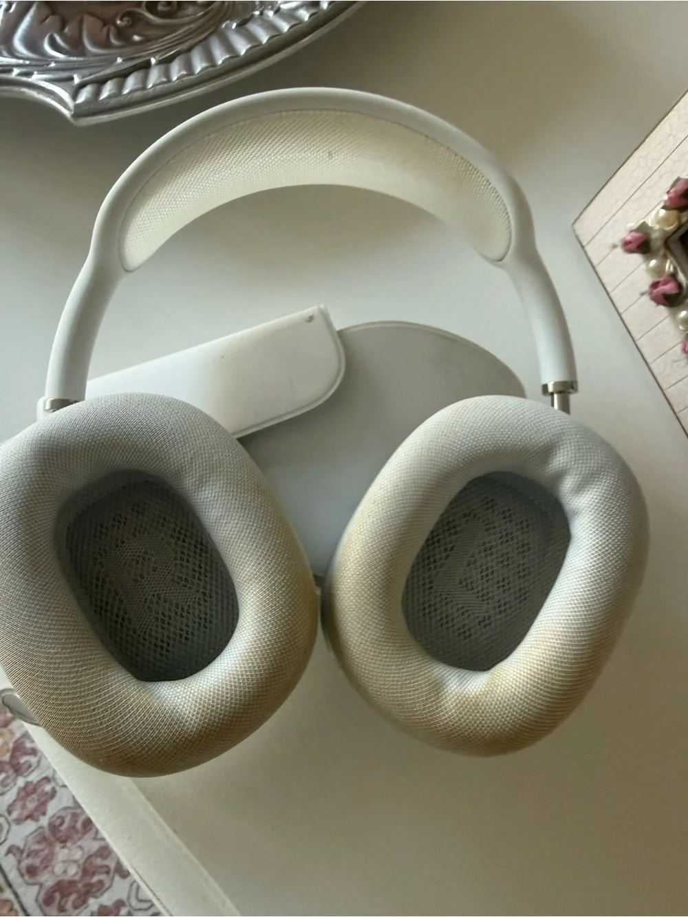 Apple Silver Over-Ear Headphones with White Mesh Headband